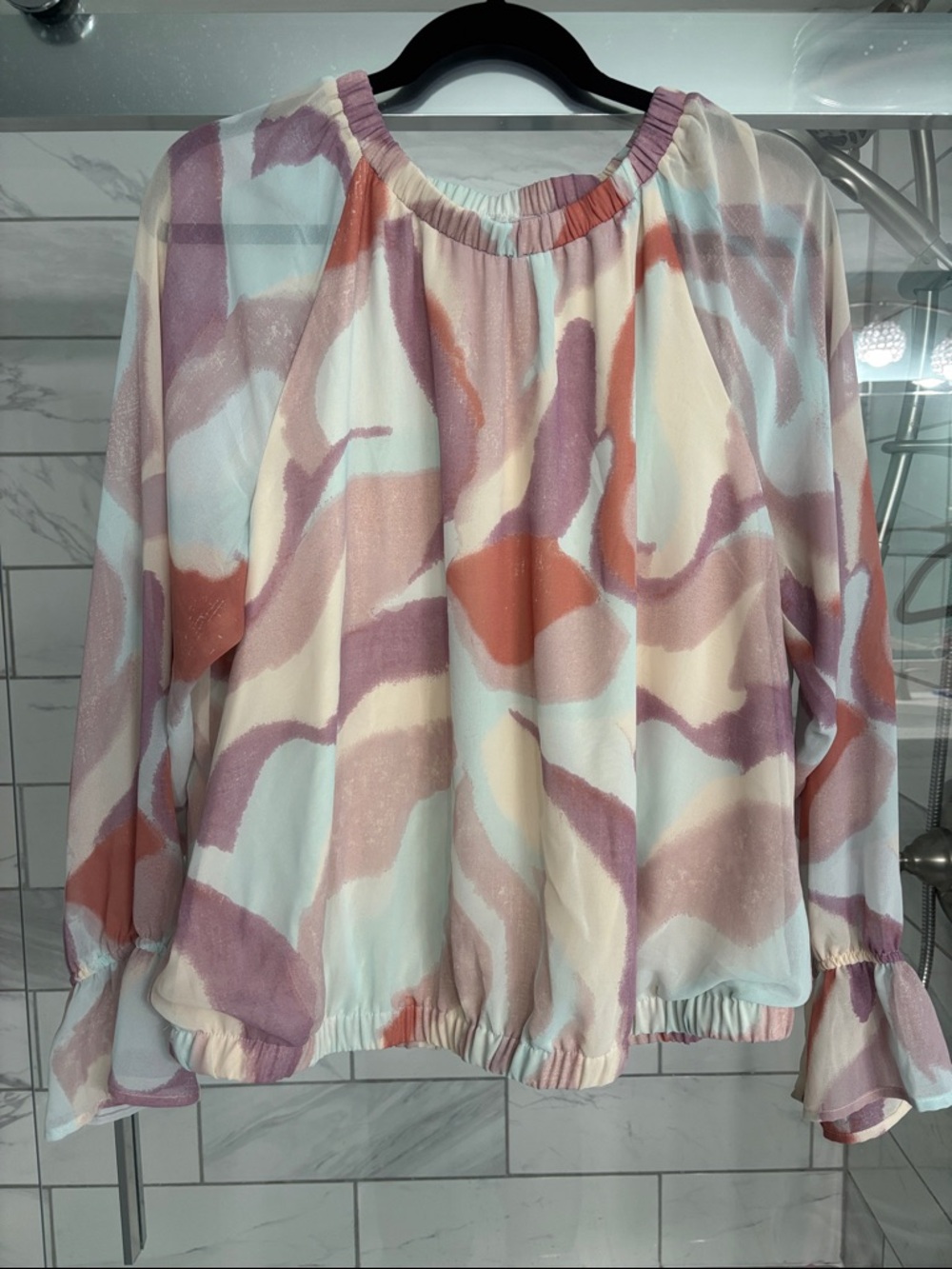 Nine West Multicolor Abstract Print Long Sleeve Blouse